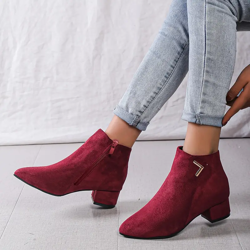 Elegant Pointed Toe Low Heels Ankle Boots