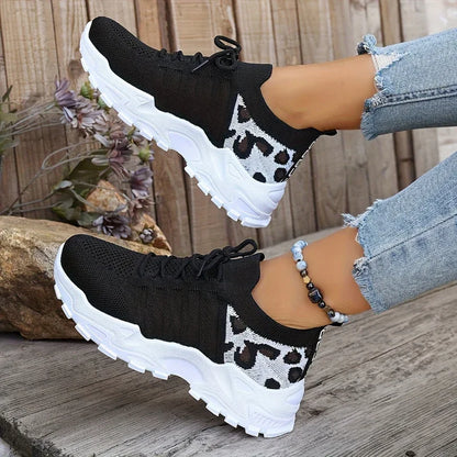 Women's Leopard Print Mesh Athletic Sneakers