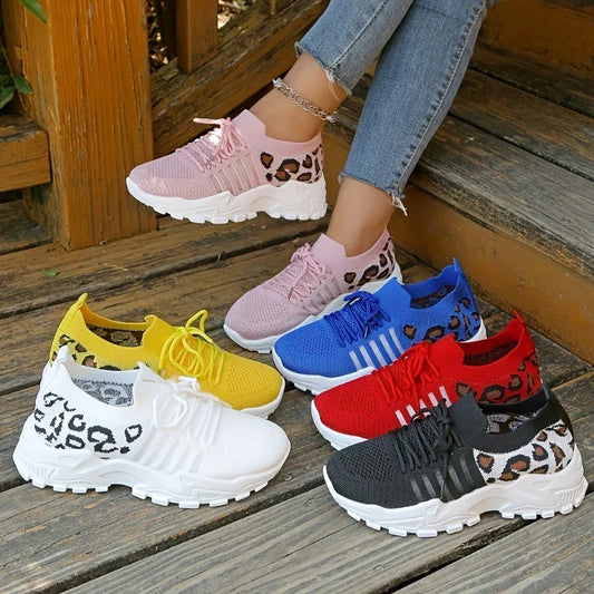 Cutout Leopard Mesh Athletic Sneakers
