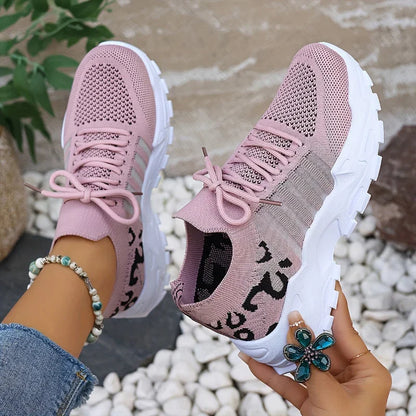 Women's Leopard Print Mesh Athletic Sneakers