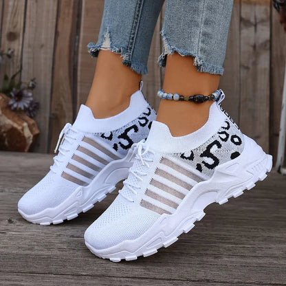 Women's Leopard Print Mesh Athletic Sneakers