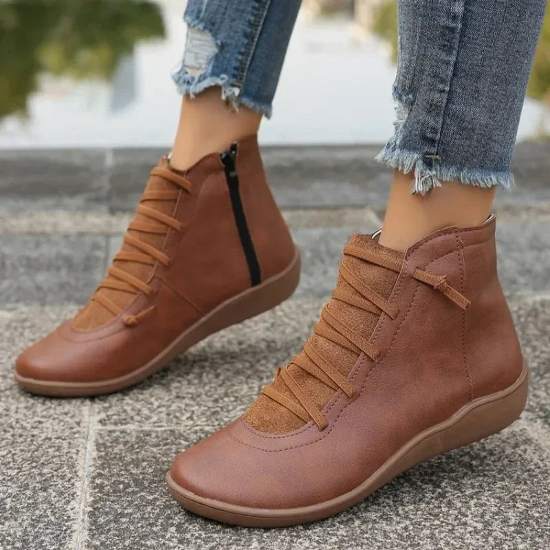 Women's Round Toe Ankle Boots with Side Zipper