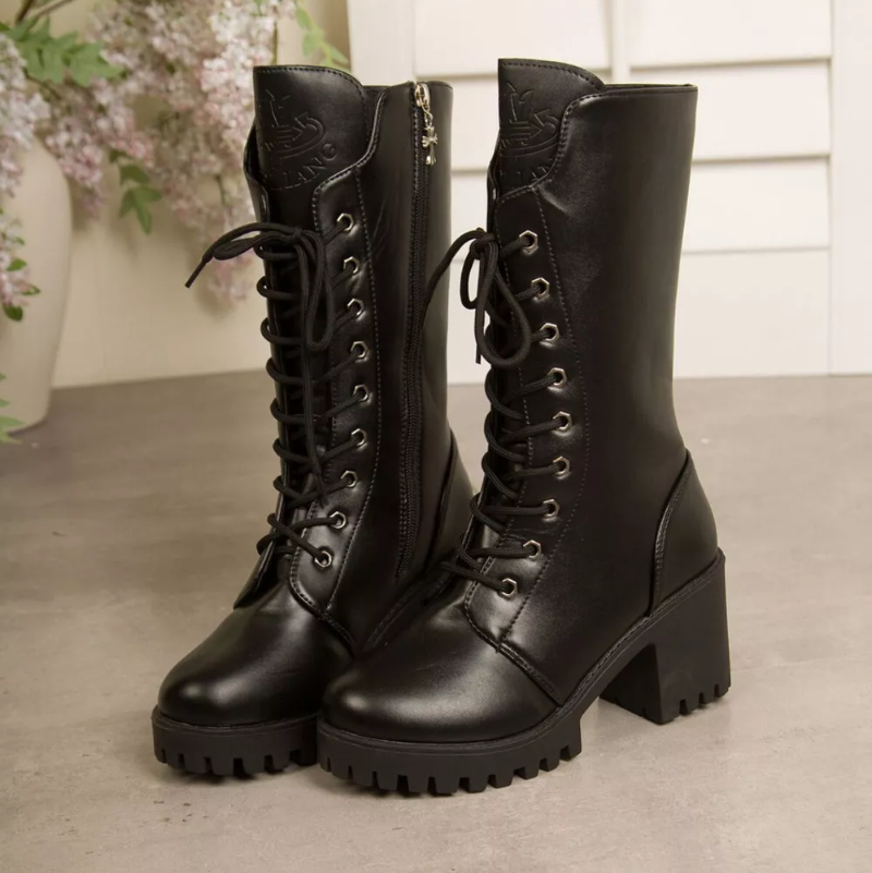 Women’s Lace-Up Block Heel Mid-Calf Boots