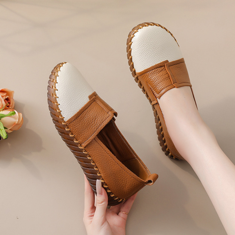 Two-Tone Cowhide Leather Slip-On Loafers