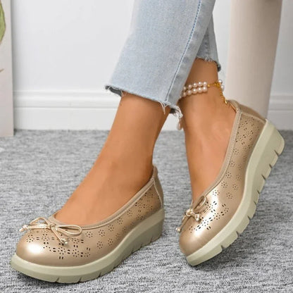 Women's Wide Fit Hollow Out Bow Flats