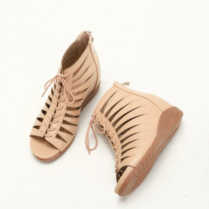 Hollow Wedge Sandals with Back Zipper - 4cm Heel
