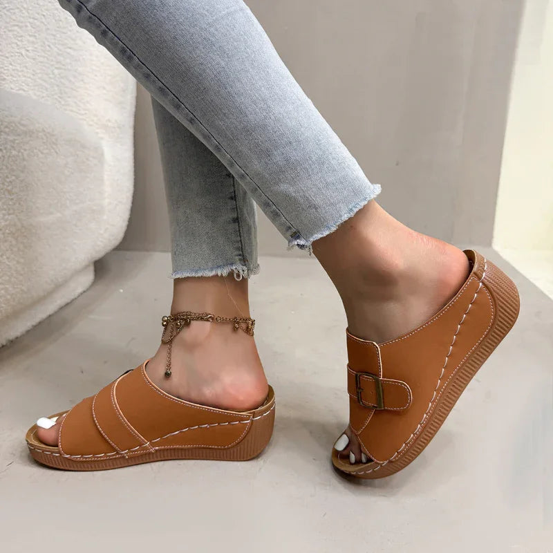Comfortable Wedge Slide Sandals with Cushioned Insole
