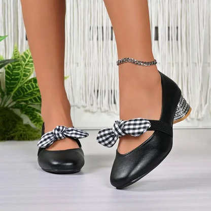 Women’s Bow Strap Low Heel Pumps