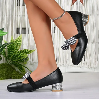 Women’s Bow Strap Low Heel Pumps