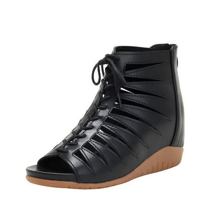 Hollow Wedge Sandals with Back Zipper - 4cm Heel
