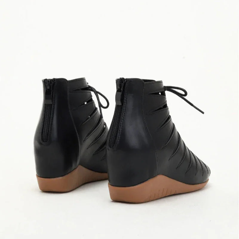 Hollow Wedge Sandals with Back Zipper - 4cm Heel