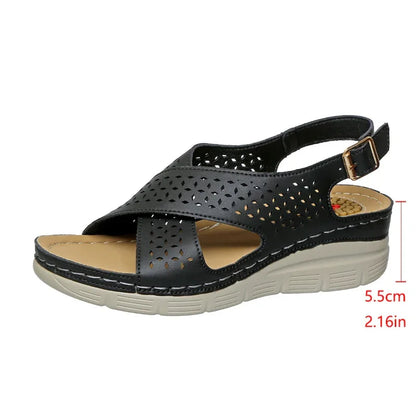 Cross Strap Wedge Sandals with Adjustable Buckle