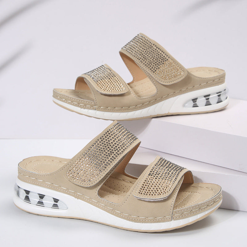 Rhinestone Slide Sandals with Cushioned Footbed