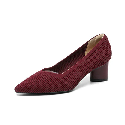 Stylish Flyknit Pointed-Toe Pumps with Square Heel