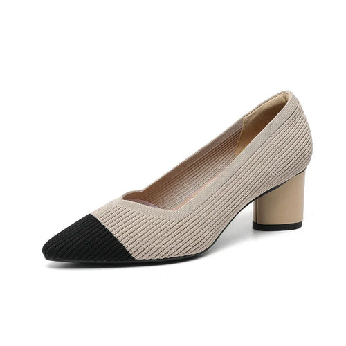 Stylish Flyknit Pointed-Toe Pumps with Square Heel