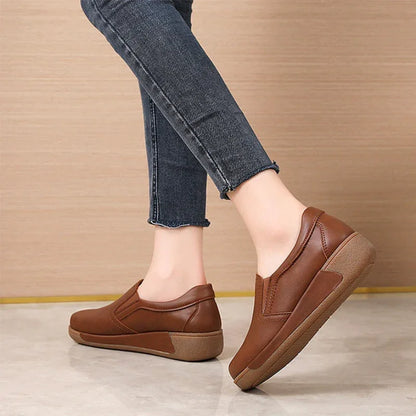 Women's Wide Toe Box Platform Loafers Leather