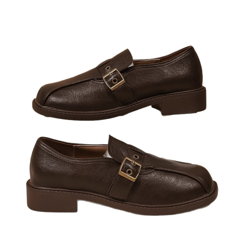 Women’s Leather Loafers with Buckle Accent and Classic Slip-On Comfort