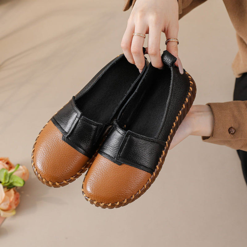 Two-Tone Cowhide Leather Slip-On Loafers