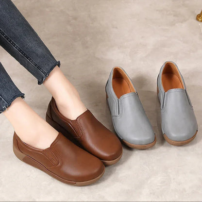 Women's Wide Toe Box Platform Loafers Leather