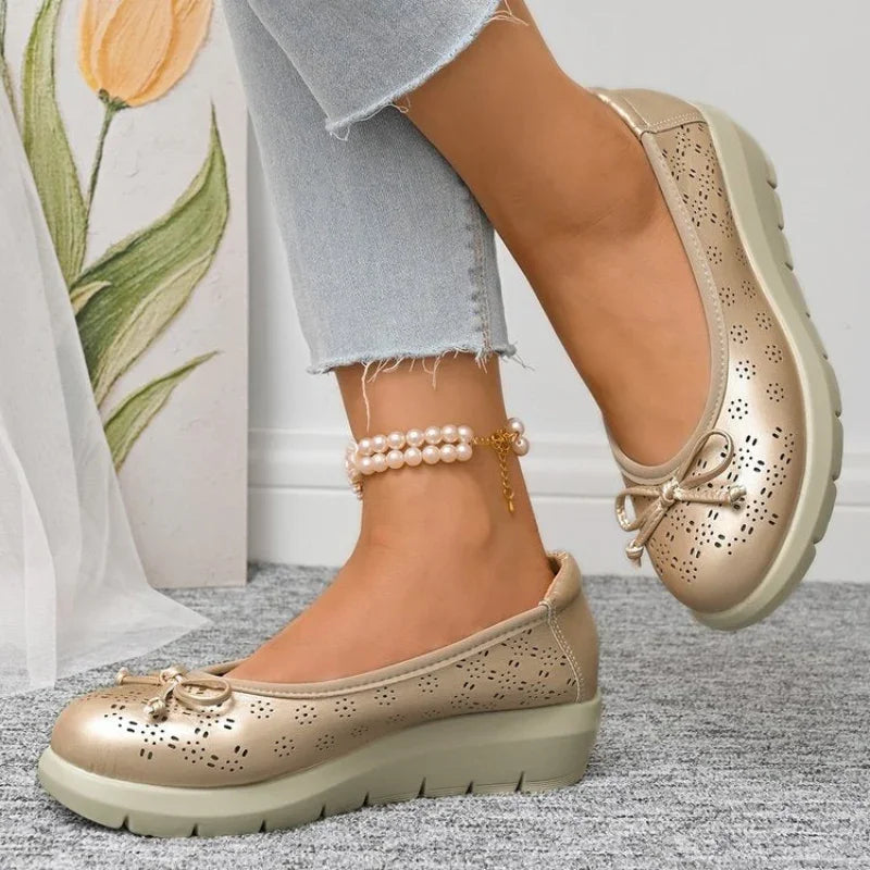 Women's Wide Fit Hollow Out Bow Flats