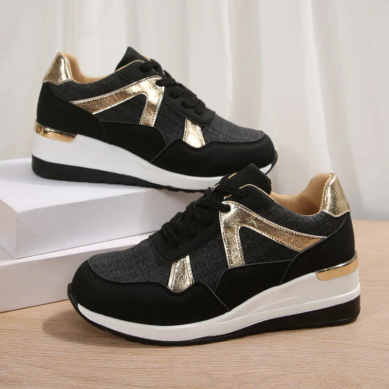 Fashion-Forward Platform Sneakers with Gold Accents