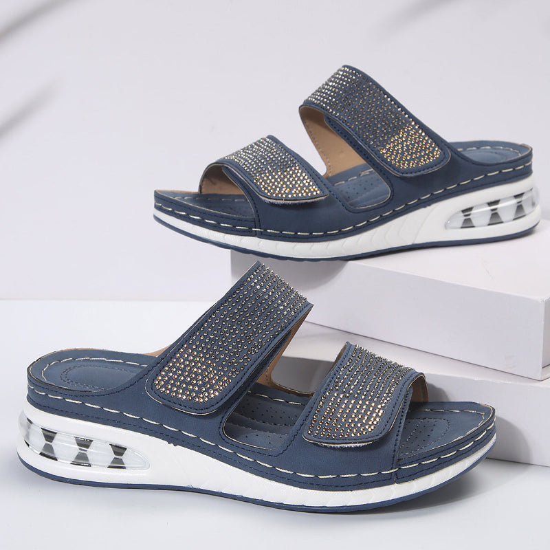 Rhinestone Slide Sandals with Cushioned Footbed
