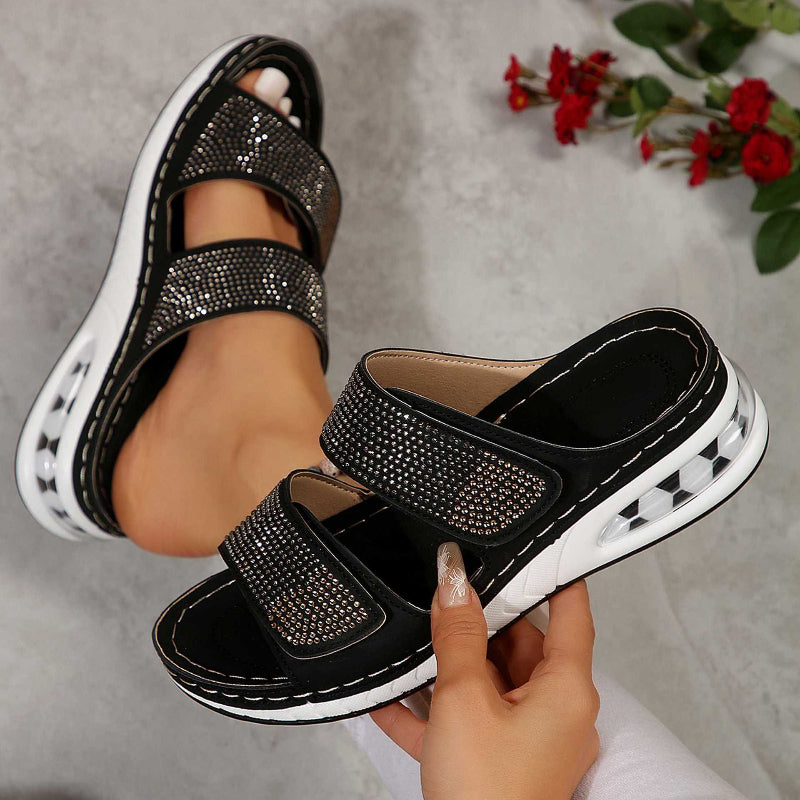 Rhinestone Slide Sandals with Cushioned Footbed