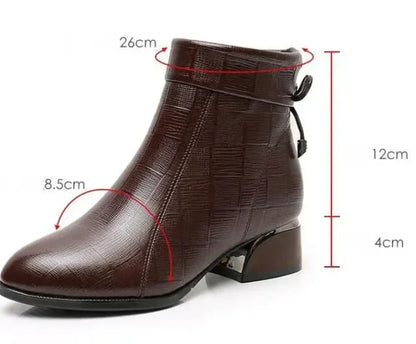 Leather Ankle Boots with Block Heel for Winter Wear