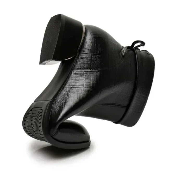 Leather Ankle Boots with Block Heel for Winter Wear