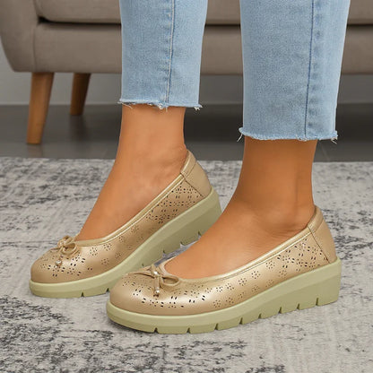 Women's Wide Fit Hollow Out Bow Flats