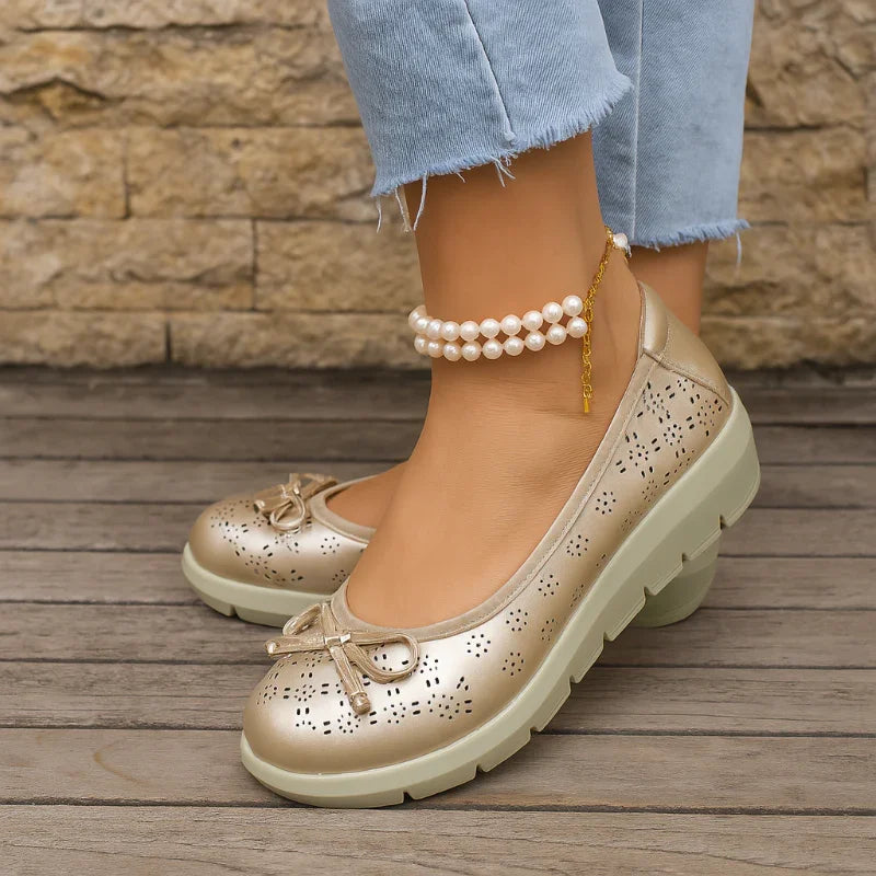 Women's Wide Fit Hollow Out Bow Flats