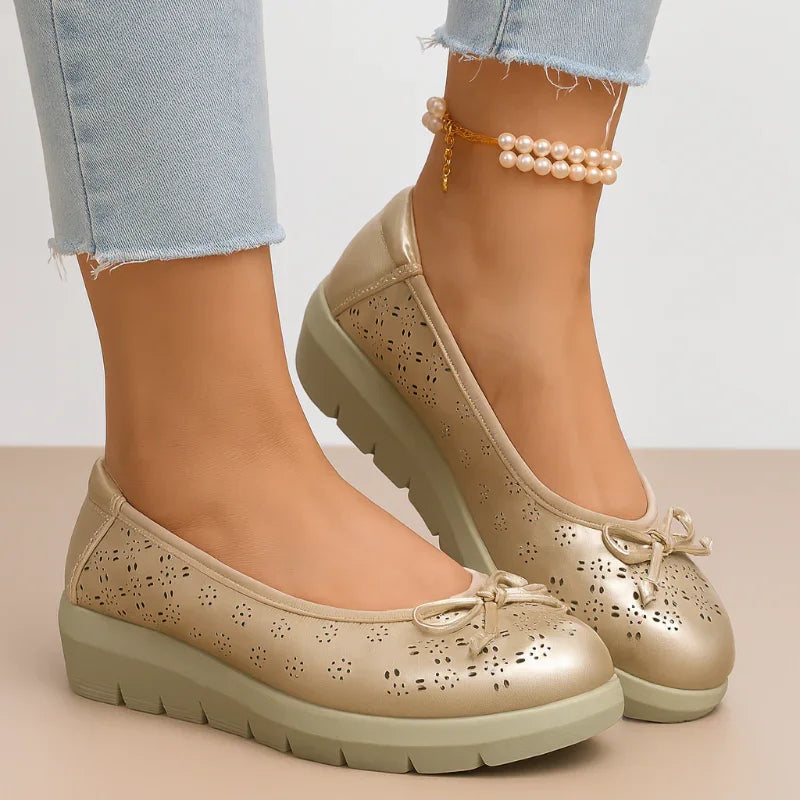 Women's Wide Fit Hollow Out Bow Flats