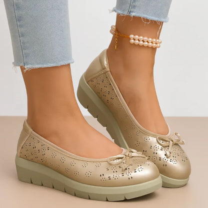Women's Wide Fit Hollow Out Bow Flats