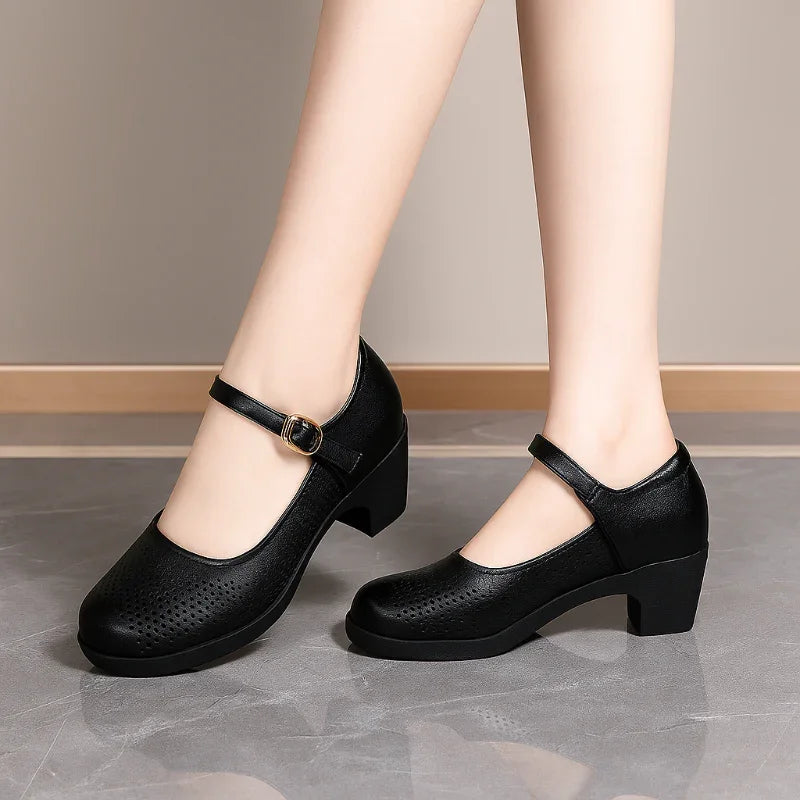 Women’s Breathable Block Heel Sandals with Ankle Strap