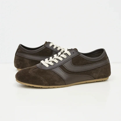 Orthopedic Leather Sneakers - Wide Fit, Lace-Up, Retro Design