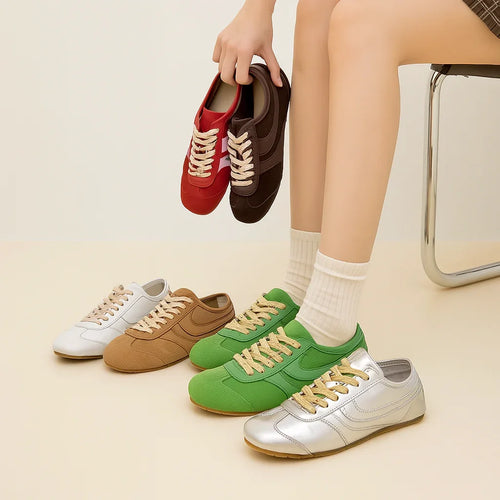 Orthopedic Leather Sneakers - Wide Fit, Lace-Up, Retro Design