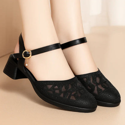 Elegant Low-Heel Cutout Dress Shoes for Women