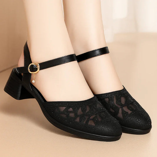 Elegant Low-Heel Cutout Dress Shoes for Women