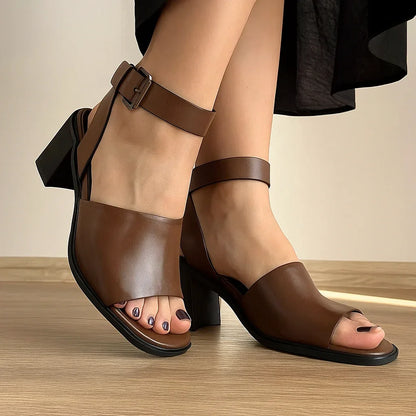 Chic Leather Ankle Strap Heels