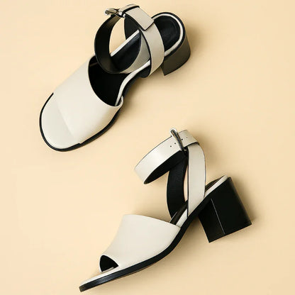 Chic Leather Ankle Strap Heels