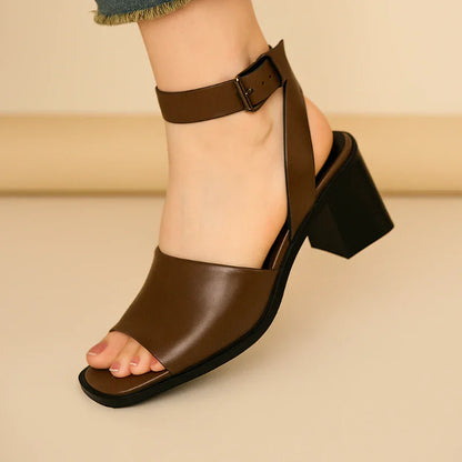 Chic Leather Ankle Strap Heels