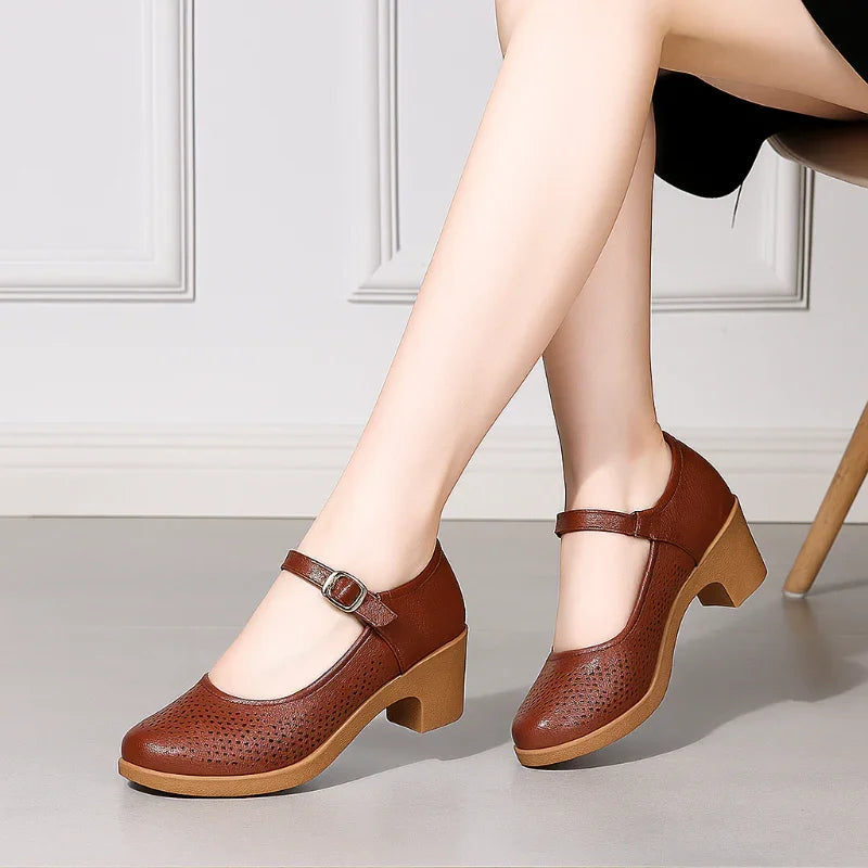 Women’s Breathable Block Heel Sandals with Ankle Strap