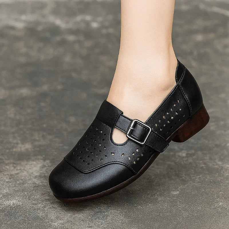 Women's Wide Toe Box Leather T-Strap Flats