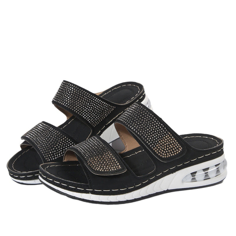 Rhinestone Slide Sandals with Cushioned Footbed
