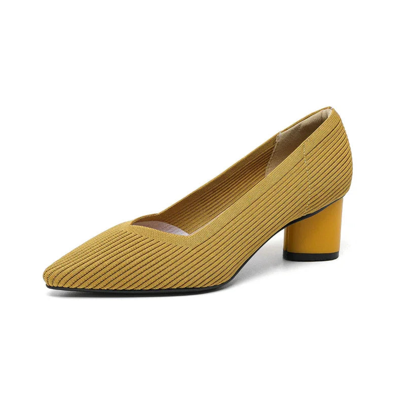 Stylish Flyknit Pointed-Toe Pumps with Square Heel