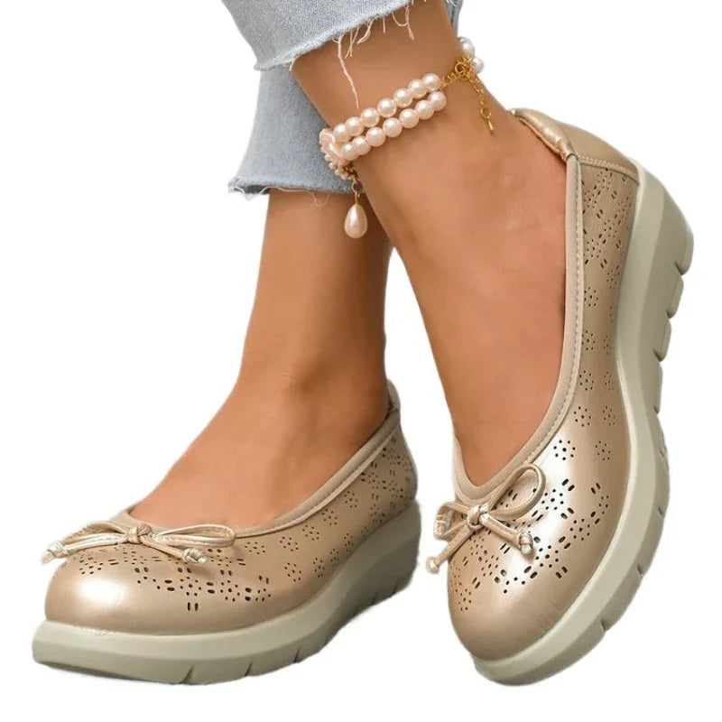Women's Wide Fit Hollow Out Bow Flats