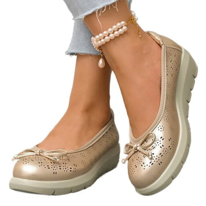 Women's Wide Fit Hollow Out Bow Flats