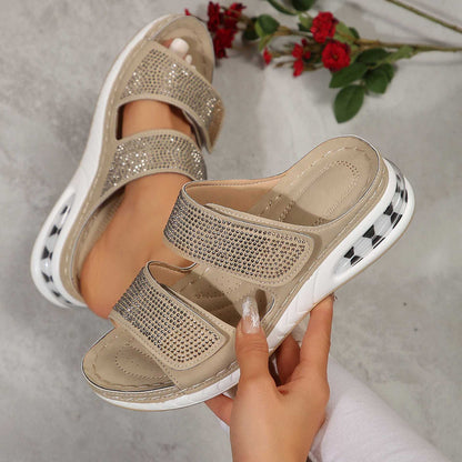 Rhinestone Slide Sandals with Cushioned Footbed