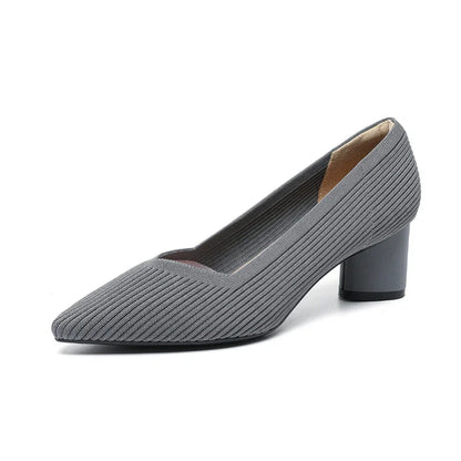 Stylish Flyknit Pointed-Toe Pumps with Square Heel