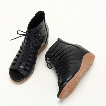 Hollow Wedge Sandals with Back Zipper - 4cm Heel
